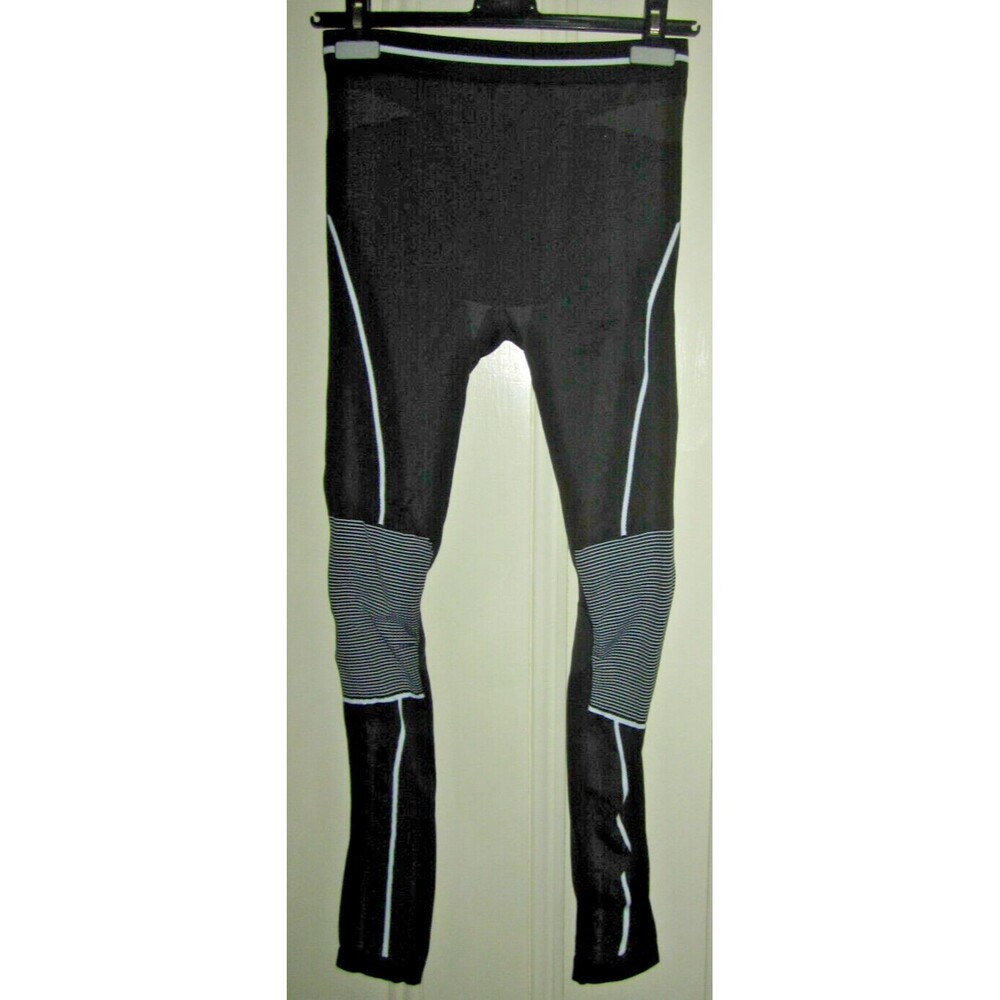 Emporio Armani EA7 black stretch workout leggings w white stripe, ladies' size M